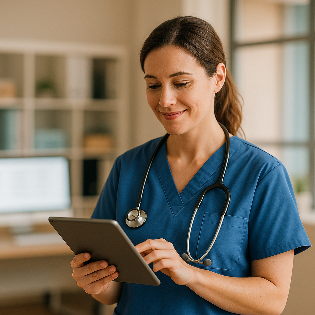 Healthcare professional using technology